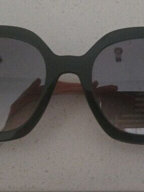 Prada Oversized Black Frame Sunglasses with Tan Temples